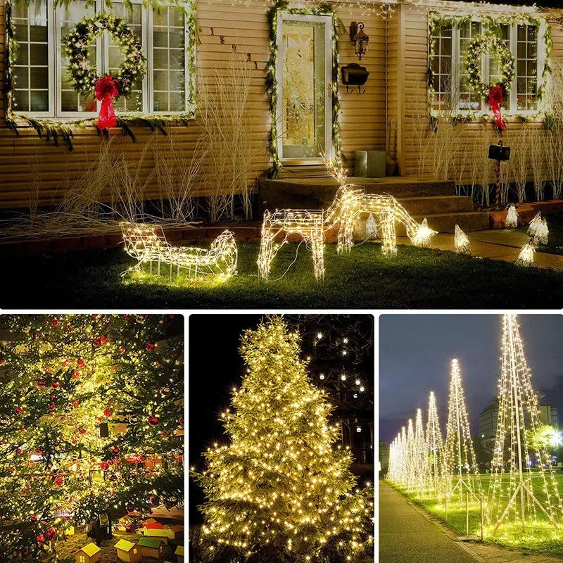 guirlande lumineuse solaire led dorée cuivre moderne décoration extérieure vacances noel halloween