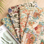 tissu fleuri vintage polyester coton fleurs feuilles chats beiges bleus rouges verts marrons résistance