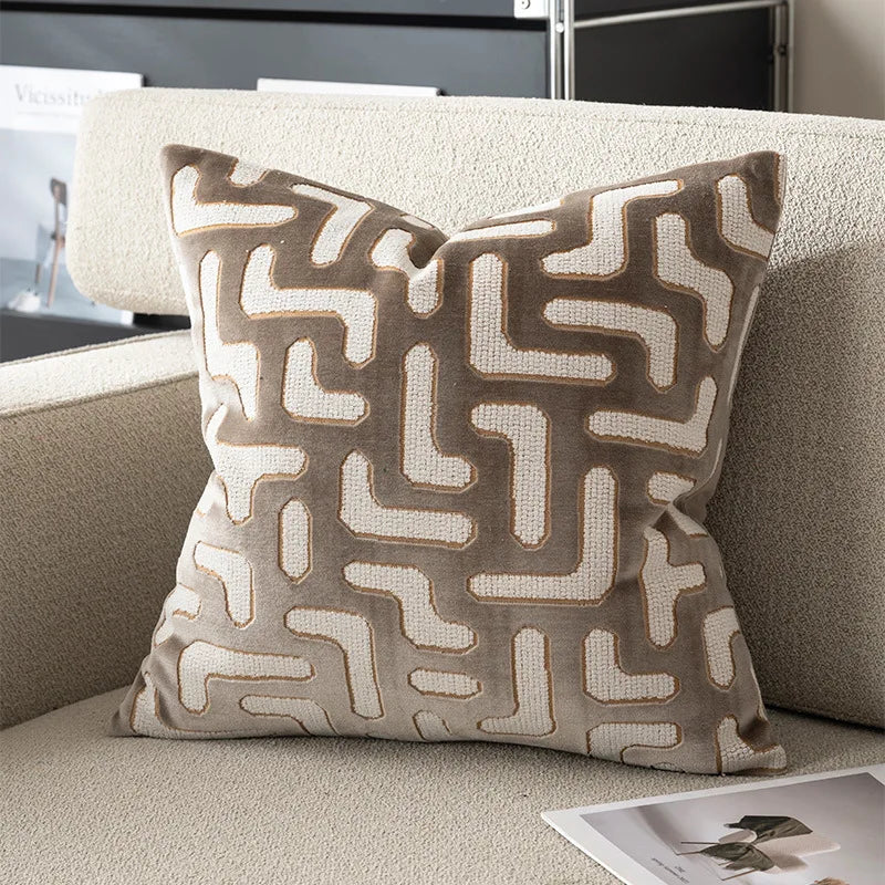 housse coussin géométrique polyester beige opacité contemporain carré 45x45 50x50 décoration lit salon voiture