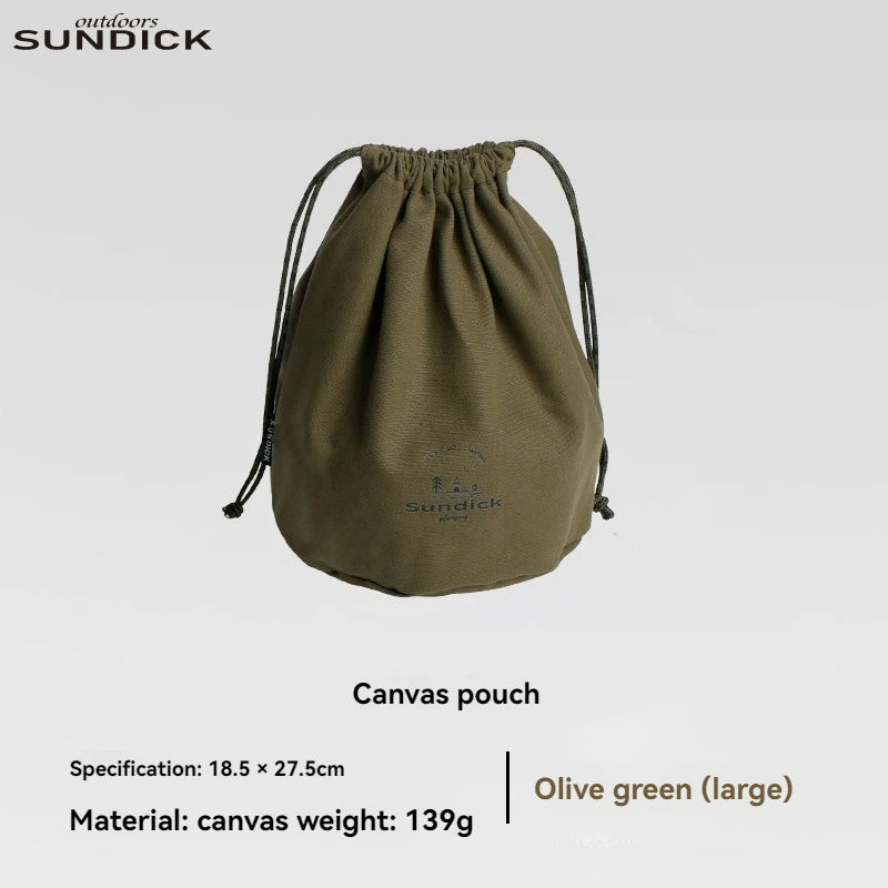 sac cordons vert olive toile épaisse texture naturelle pratique outdoor camping rangement serviettes ustensiles