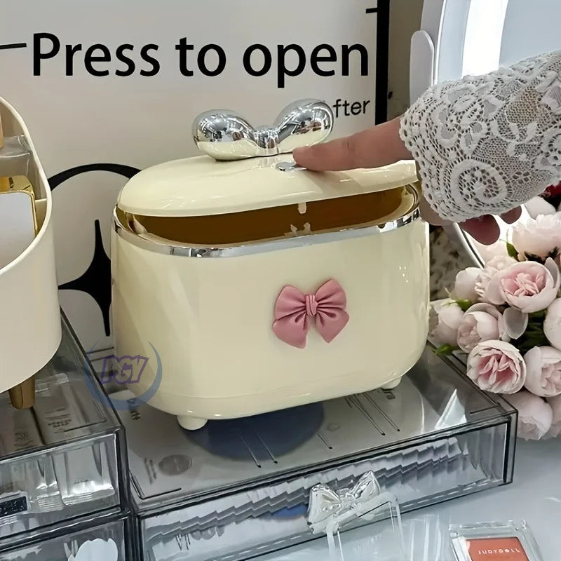 boîte bijoux beige clair noeud rose vintage 14cm large 19cm haut