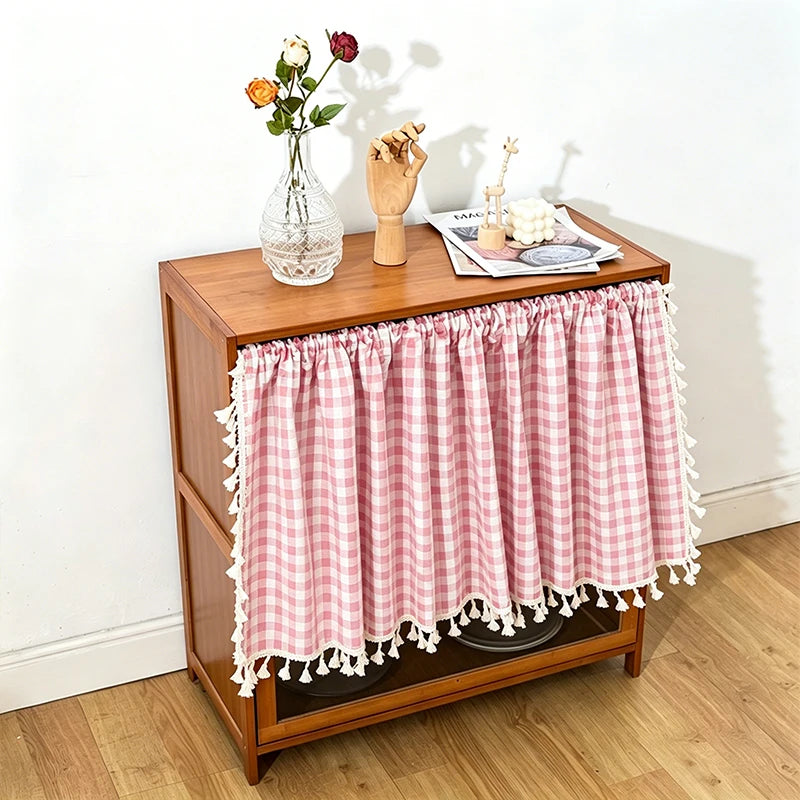 rideau décoratif gingham bleu vert rose rustique salon farmhouse vintage polyester