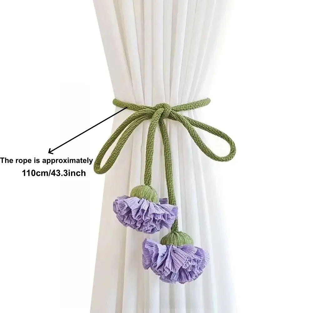 rubans fenêtre fleurs tissu vert orange beige violet décoratifs rustiques noyau plat