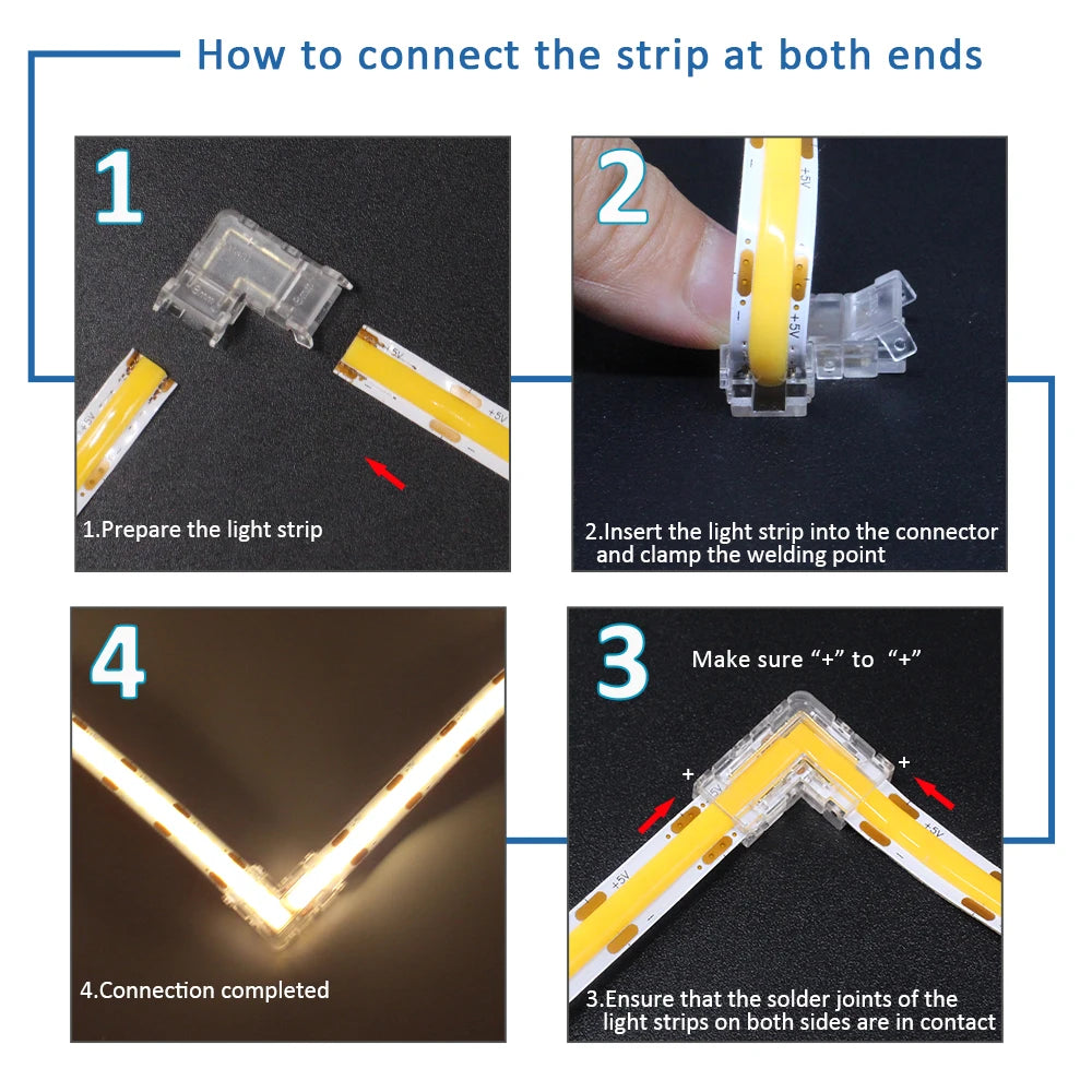 connecteurs led transparents 2pin 3pin clips câbles rgb cct cob 5v 12v 30v ul