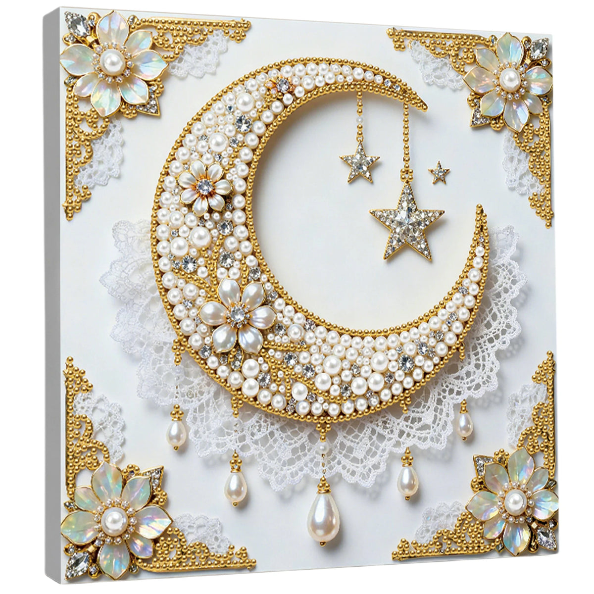 tableau décoratif peinture strass papillons lune étoiles floral contemporain débutant artisanal 25x25cm
