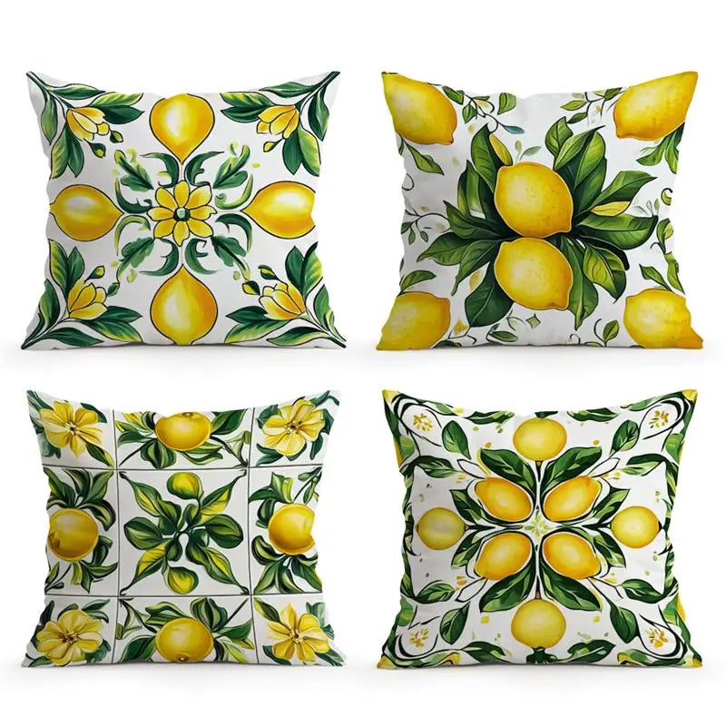 taies d'oreiller polyester citron vintage naturel fleurs blanches couleurs vives décoration maison jacinthe