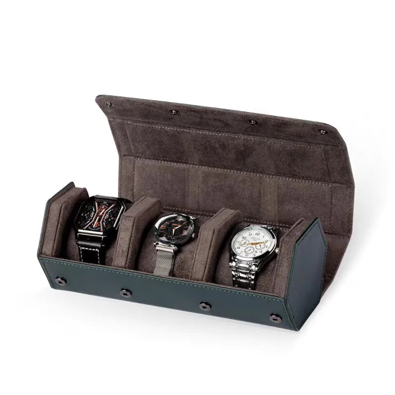 boîte montres cuir velours marron foncé classique portable sécurisée fourre tout