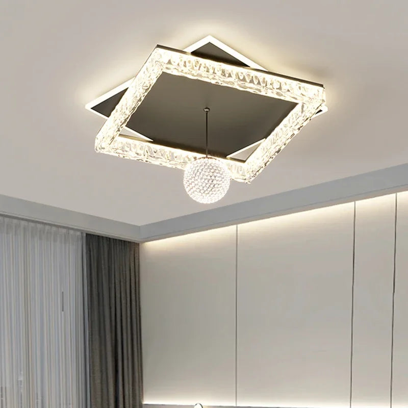 plafonnier led moderne noir doré blanc cristaux élégant boule lumineuse