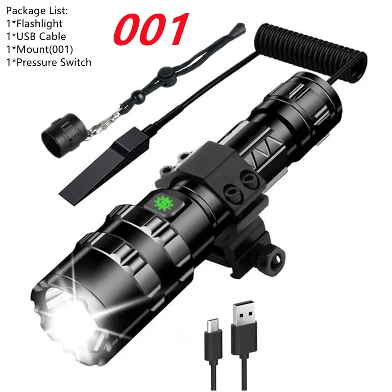 lampe torche rechargeable led intense noire aluminium outdoor autodéfense camping 30w usb