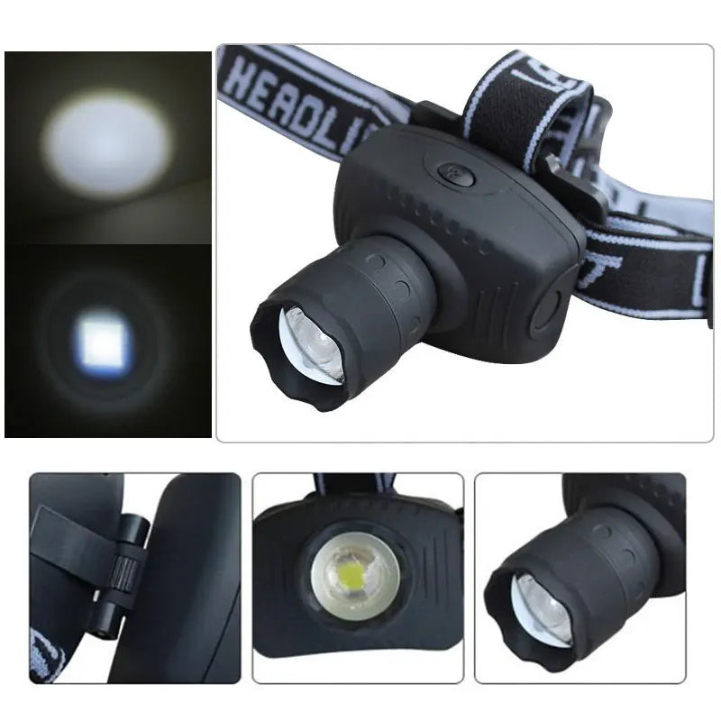lampe frontale led super lumineuse noire ruban rayures ajustable camping