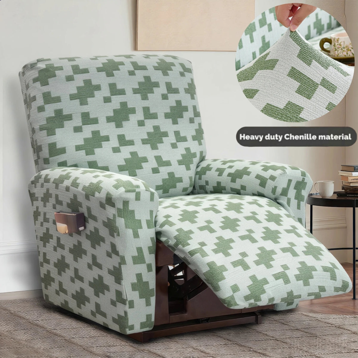 housse fauteuil inclinable beige clair tissu petits points noirs protection siège salon moderne extensible