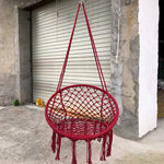 fauteuil suspendu macramé tissé motifs géométriques franges boho chic blanc beige noir rose bleu