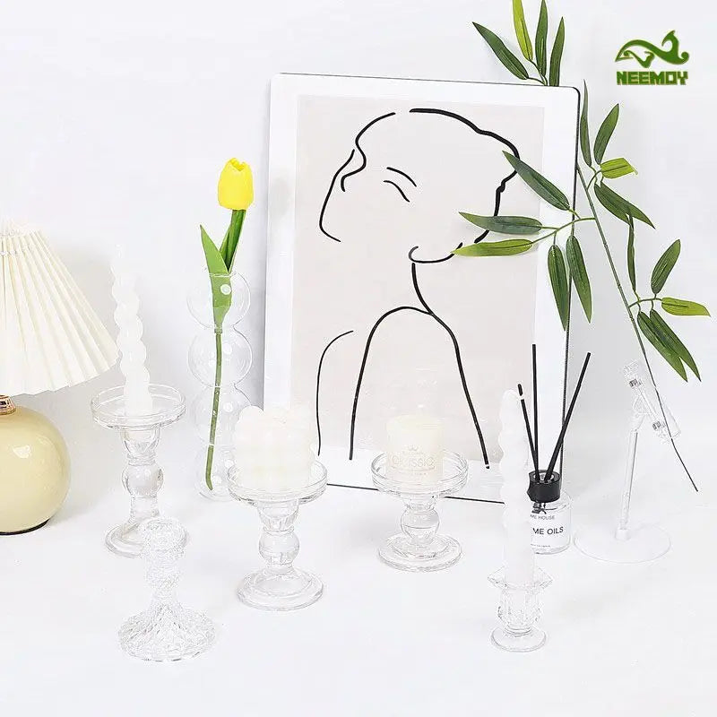 bougeoir verre classique transparent gravé décoration maison bougie aromathérapie ornement table