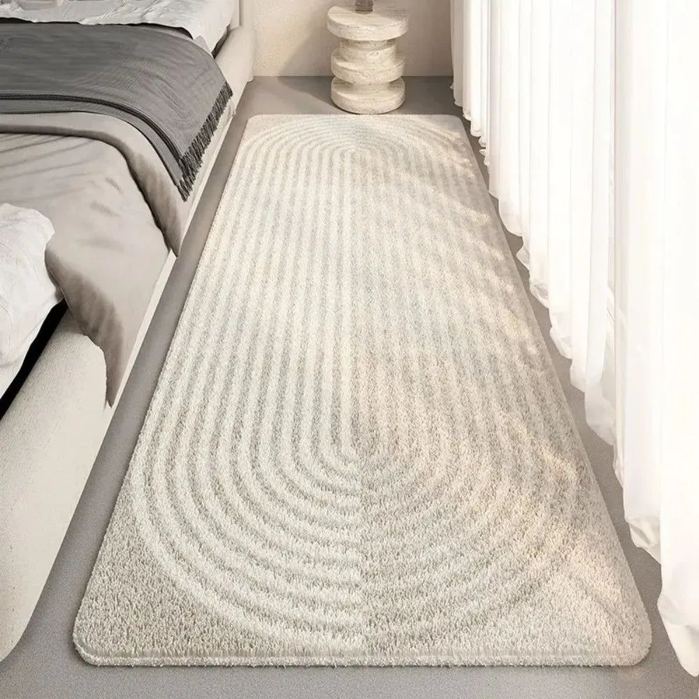 tapis moderne rayures horizontales beige gris antidérapant lavable salon chambre porte entrée