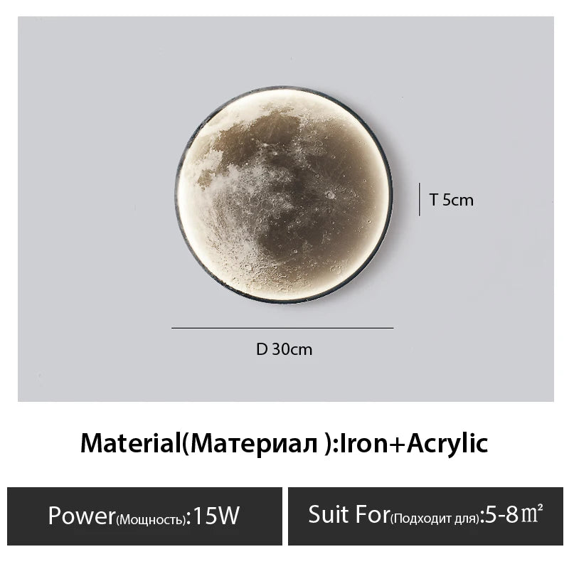 lampe murale lune moderne blanc gris éclairage quotidien led dimmable 3000k 6000k monté surface
