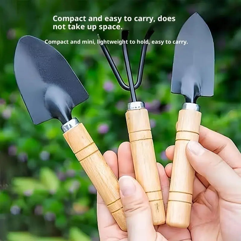 outils jardin miniature pelle grelinette noir bois clair pot fleur cactusintérieur jardinage rustic