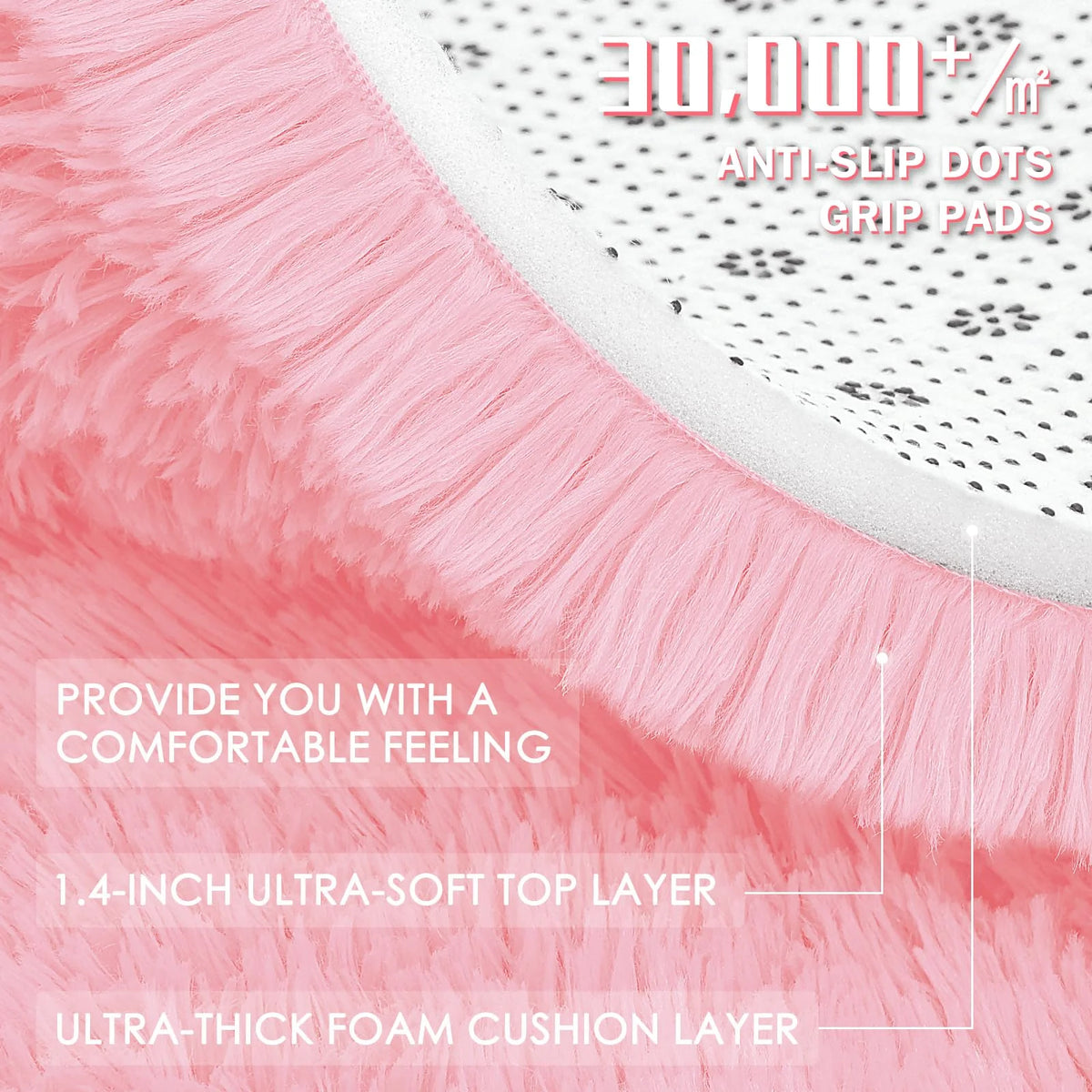 tapis rond doux rose peluche moderne salon chambre coucher voyage pique niqueextérieur