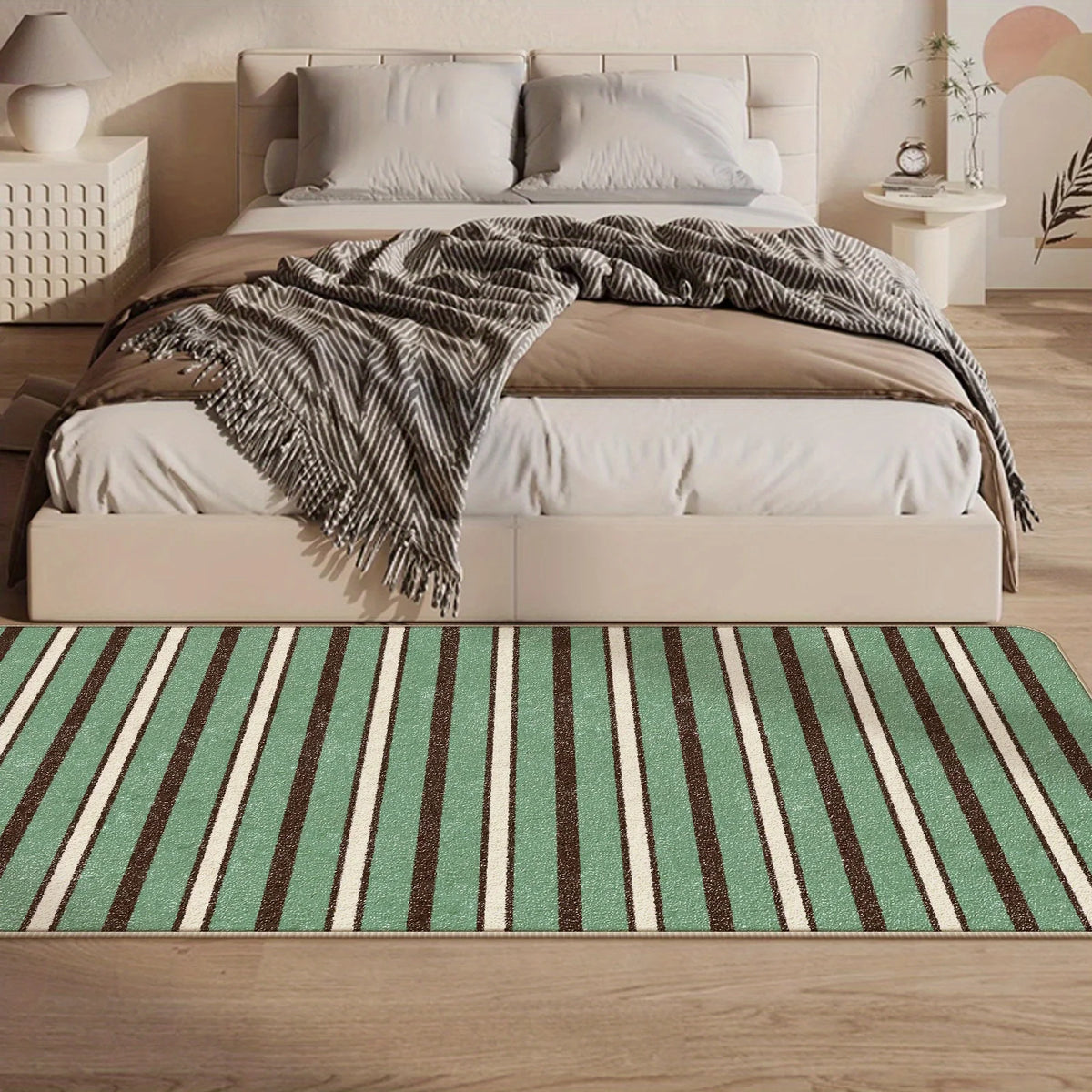 Tapis de sol décoratif rayé blanc et noir