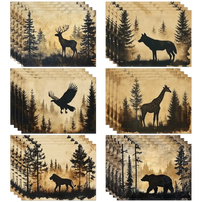 serviettes table silhouettes animales lin vintage beige marron clair naturel adhésif