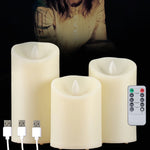 bougies led rechargeables sans flamme trois tailles imitation cire blanc crème télécommande