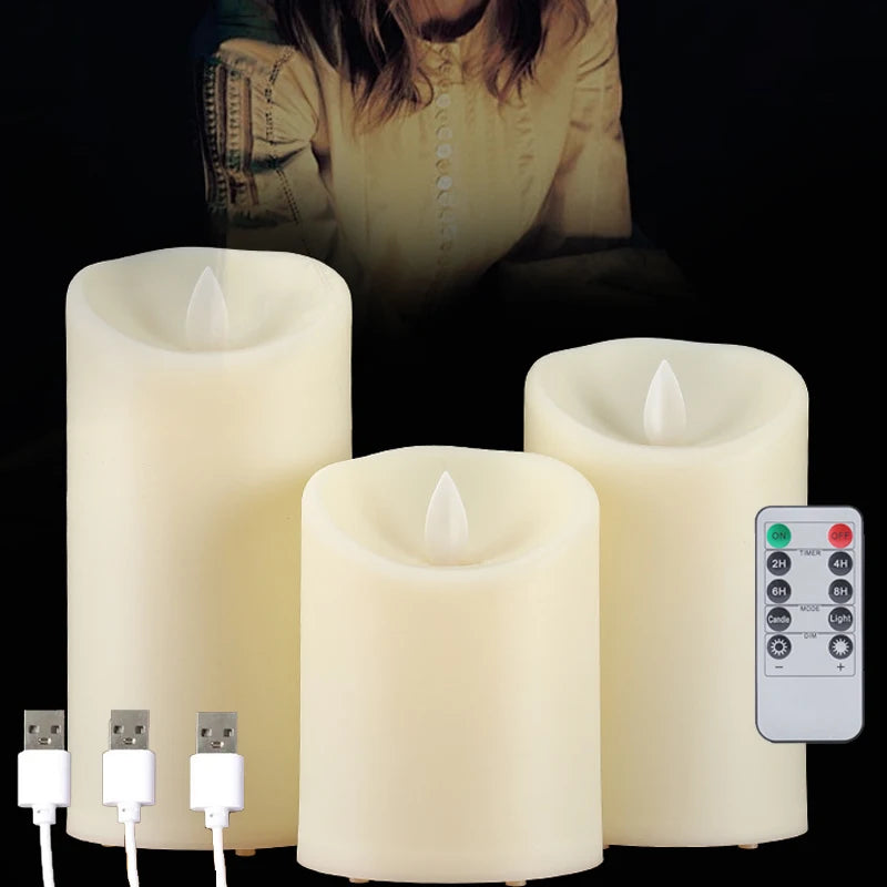 bougies led rechargeables sans flamme trois tailles imitation cire blanc crème télécommande