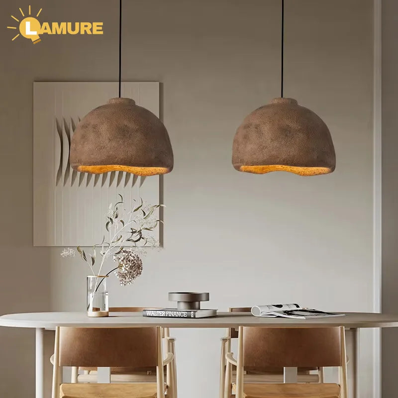 luminaire suspension moderne résine mate wabi sabi minimaliste salon chambre beige gris
