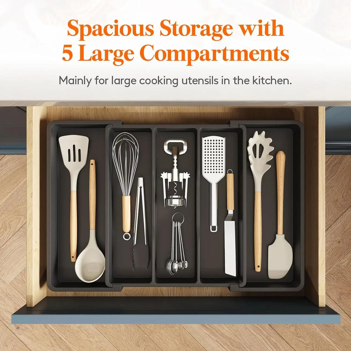 organisateur tiroir couteaux ustensiles cuisine plat noir modernes multifonctionnels pliables modulables rangement vaisselle