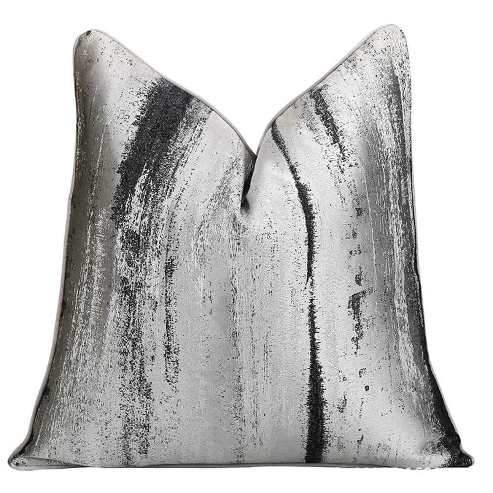 housse coussin carré polyester texture abstraite beige gris contemporain living room durable decoration