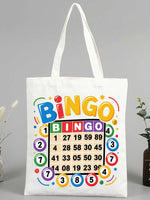 sac main toile dessin animé bingo blanc moderne casual sans fermeture éclair poignées tissu