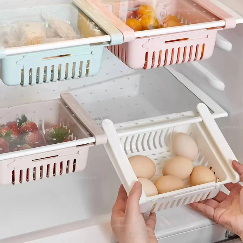 organiseur réfrigérateur rose bleu blanc grille perforations moderne clips pliables.storage.box.frigo