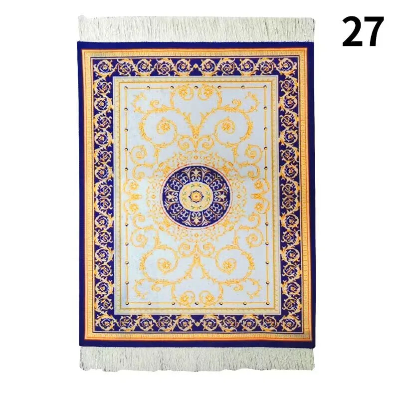 tapis ornements floraux géométriques franges blanches non glissant rouge vert beige