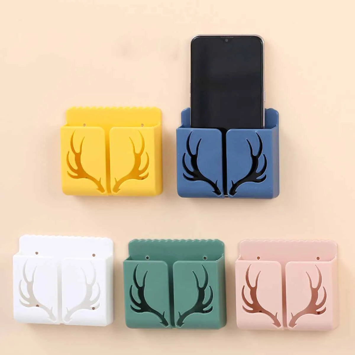 support mural adhésif antlers moderne blanc noir rose bleu vert câbles lunettes télécommande prise