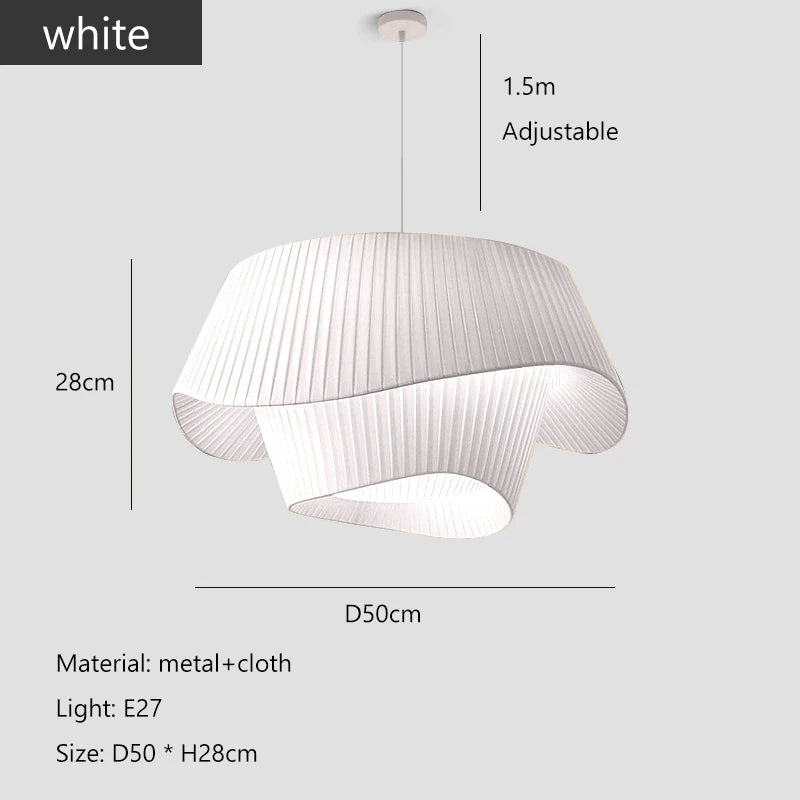 suspension lumineuse moderne tissu blanc plissé salon chambre salle manger