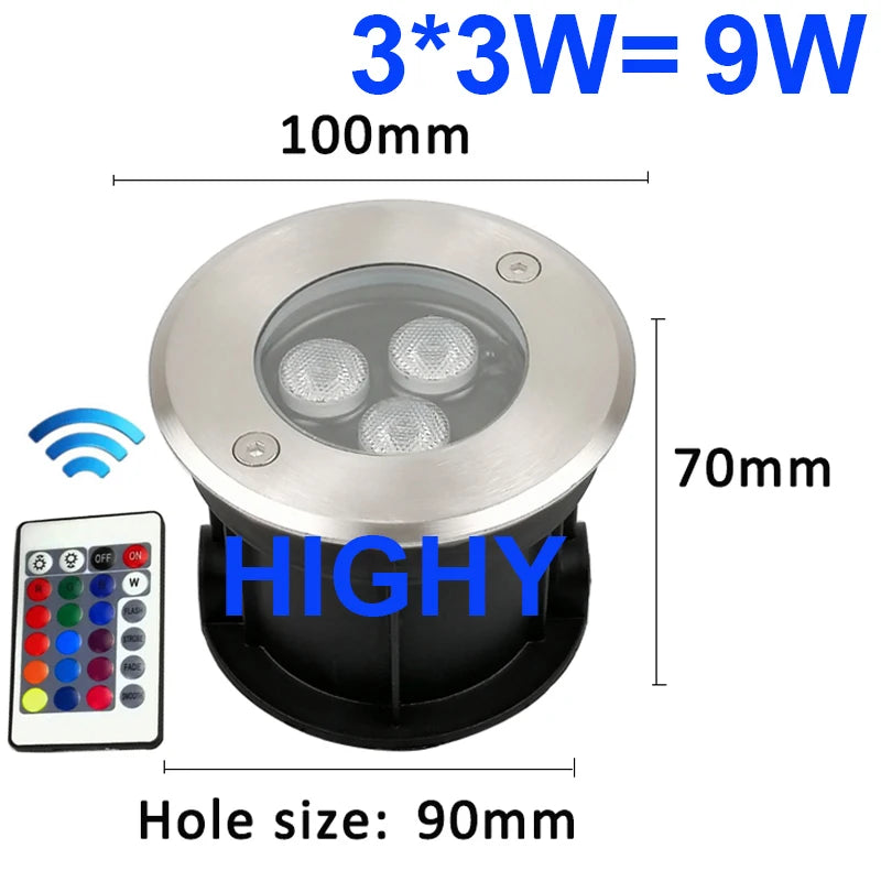 lampe led rgb extérieure ip68 argent noir moderne télécommande 24v 18w 9w