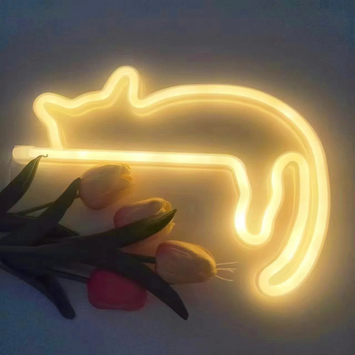 néon mural chat forme bleu rose moderne veilleuse lumineuse décoration intérieure cadeauOpaque