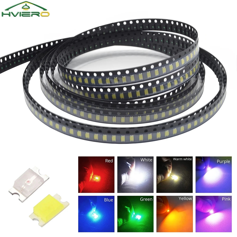 Diodes led super brillantes rouge vert bleu rose violet jaune blanc blanc chaud 1206