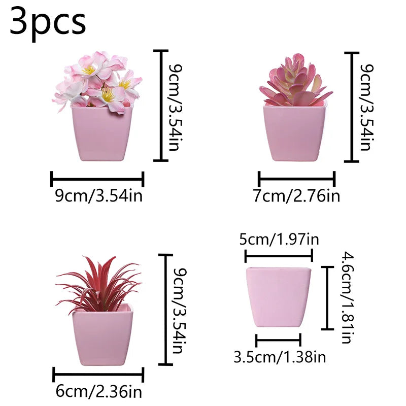 plantes artificielles bonsaï vert rose clair feuilles pointues fleurs simples moderne minimaliste pots carrés
