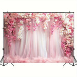 toile fond tulle semi transparent fleurs roses orchidées decoration murale romantique fiancailles mariage