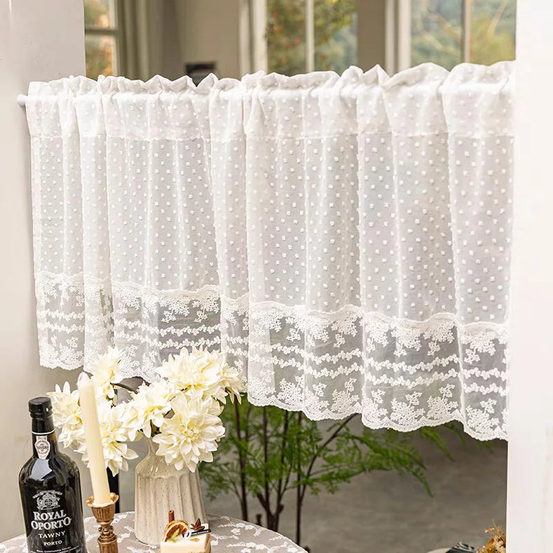 rideau blanc dentelle points transparent classique romantique inclusion polyester farmhouse vintage