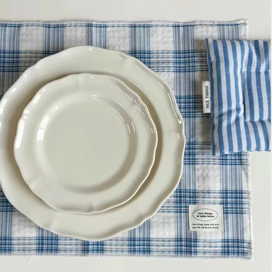 serviettes cuisine carreaux blanc rouge bleu tissé classique opaques