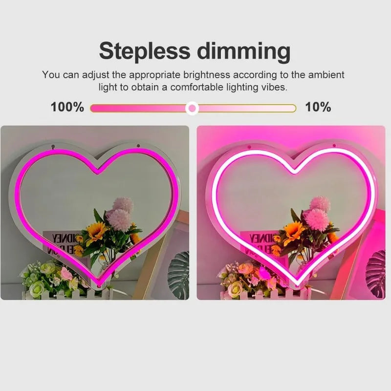 miroir led forme coeur rose moderne lumineux acrylique fixations incluséesDecorationMurale