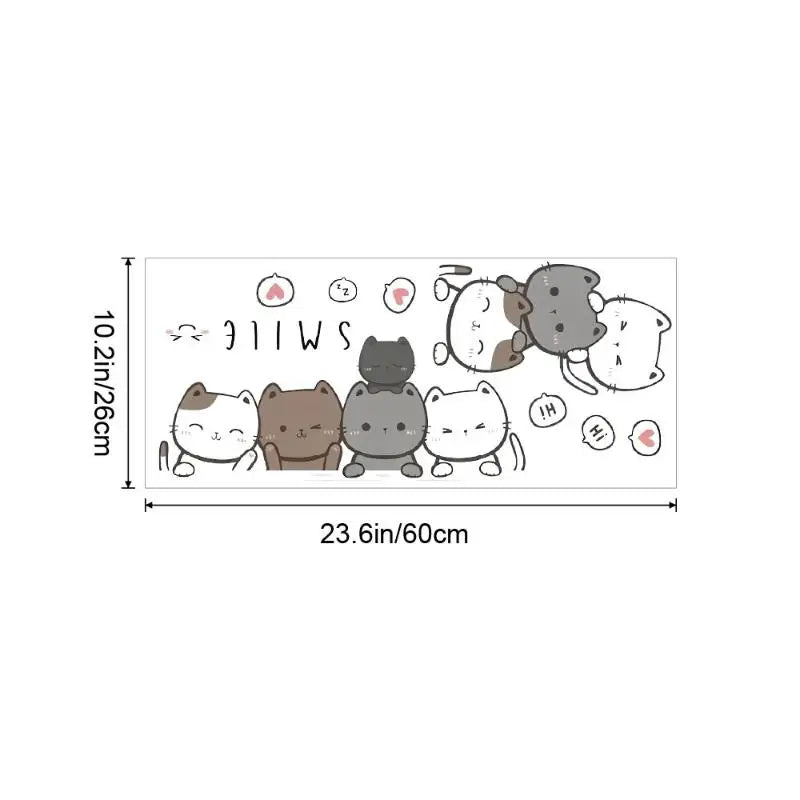 sticker mural cartoon chats gris blanc rose bleu smile decoration intérieure salon chambre enfant