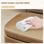 pouf rangement moderne simili cuir marron clair tapis protection pieds simples