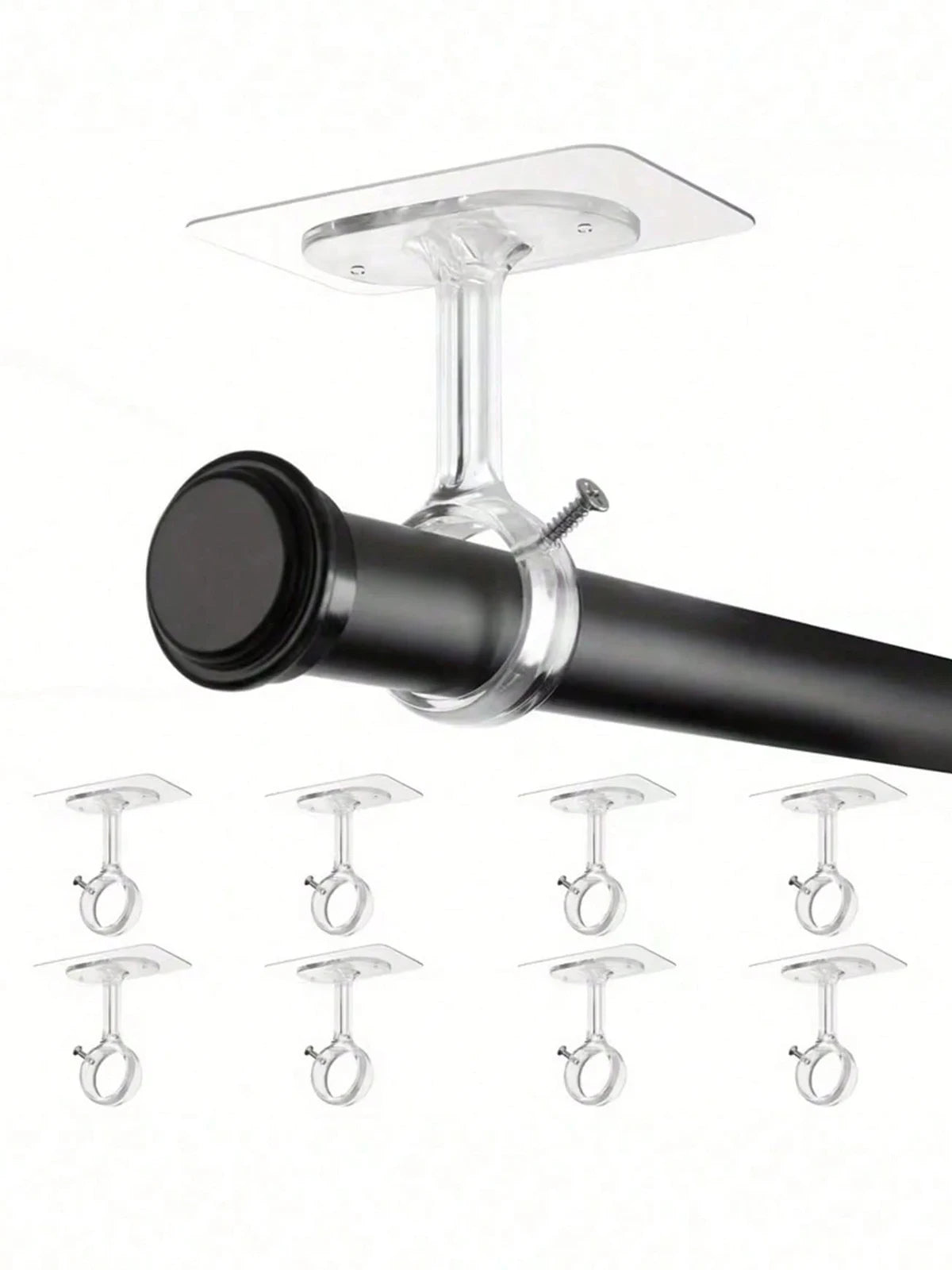 rideau polonais supports tige vis noirs modernes anneaux suspension polyester