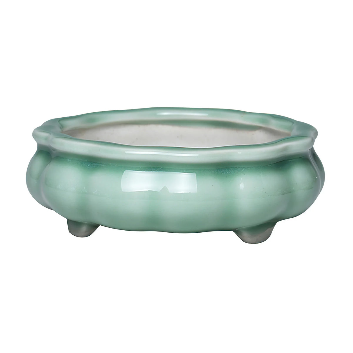 pots plante céramique vert clair blanc asiatique forme ondulée drainage jardinière fleurs succulentes