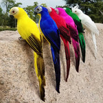 décoration jardin perroquets artificiels plumes colorées yeux détaillés rose jaune blanc rouge bleu vert