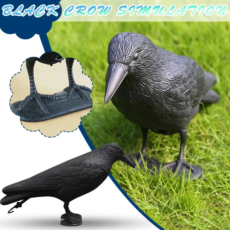 simulation oiseau corbeau noir plumes réalistes deco antiparasitaire répulsif pigeon jardinintérieur fixadhésif