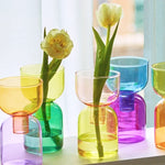 vases modernes transparents vert jaune orange rose bleu violet set deux pièces
