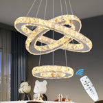 Suspension lumineuse moderne acier inoxydable blanc doré strass brillant 20+ LED dimmable télécommande