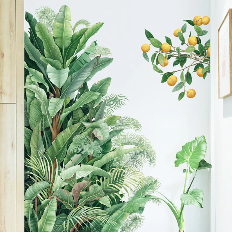 stickers muraux feuilles vertes bananier citronnier nature tropical adhésif salon enfant diy